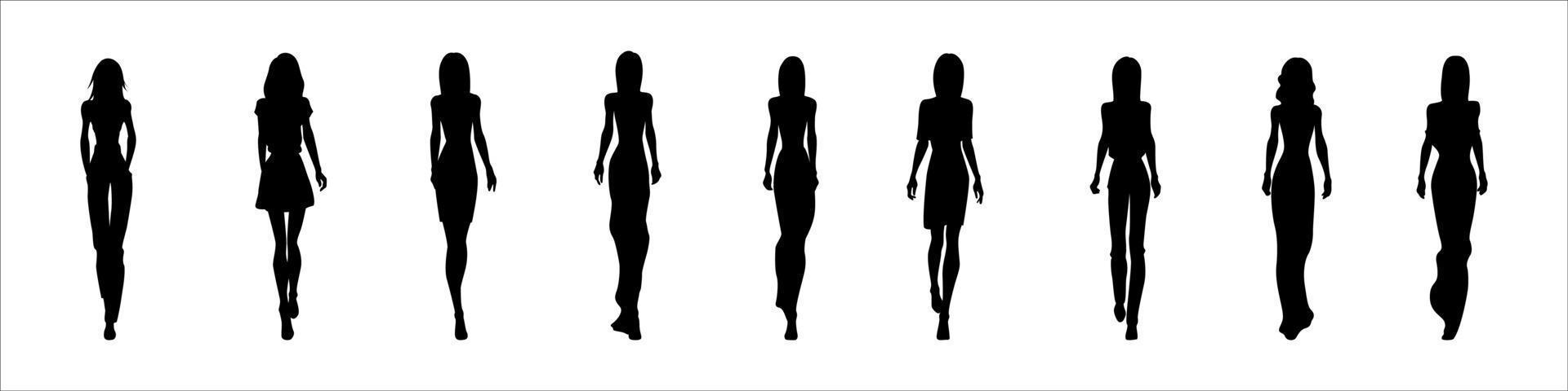 Set beautiful fashion girl silhouette on a white background vector