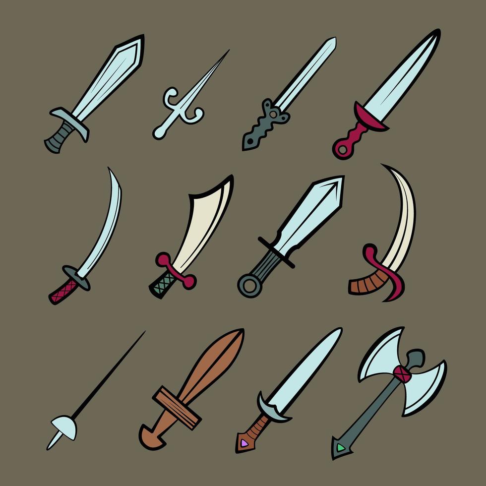 Swords and knives set. Different types. Perfect for game assets. vector