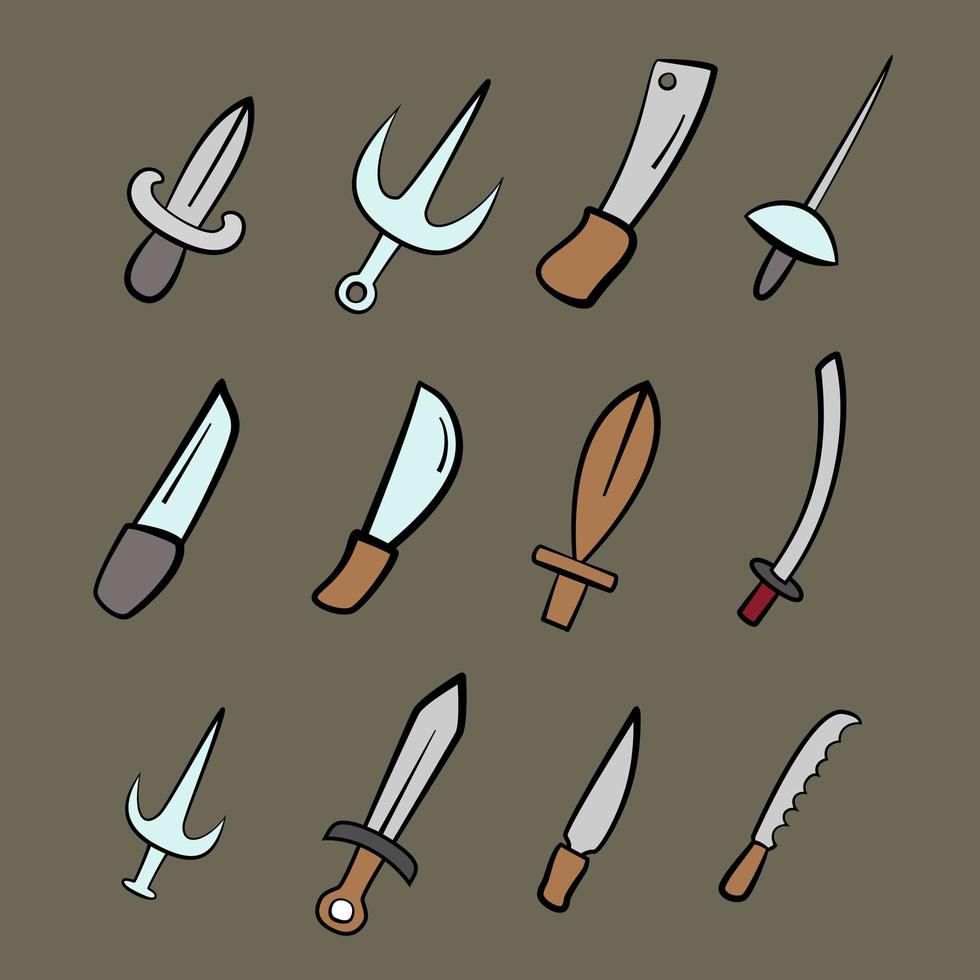 Hand drawn Swords and knives collection. Different types. Perfect for game assets. vector