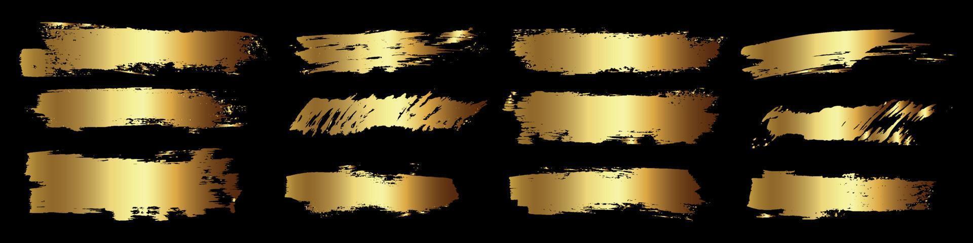 Glitter golden brush stroke with frame on black background vector