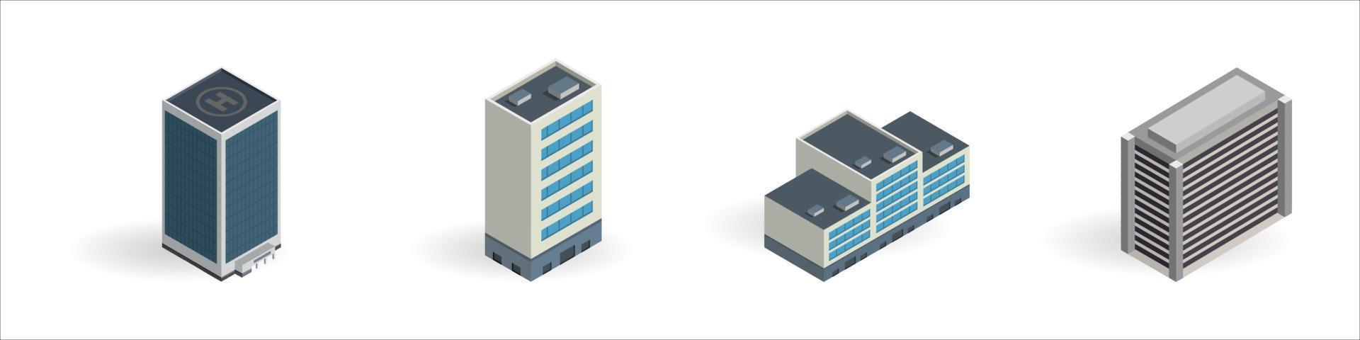 edificio conjunto de iconos de estilo isométrico vector