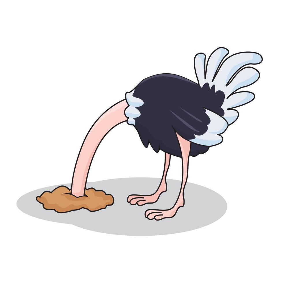 Ostrich Hiding Head Cartoon Cute Illustration vector