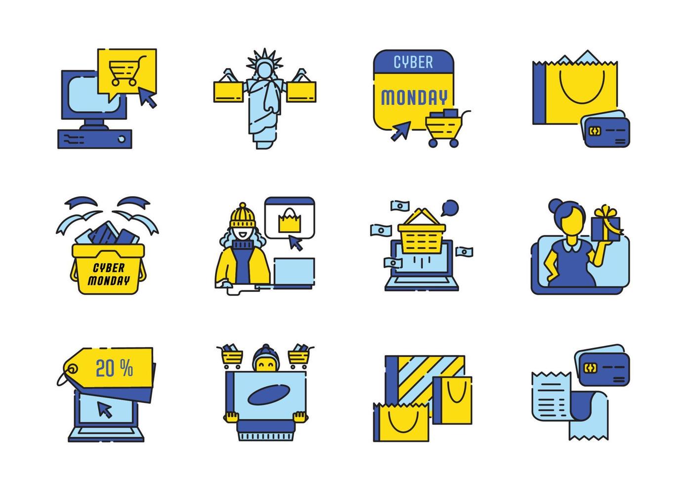 cyber monday icon set vector