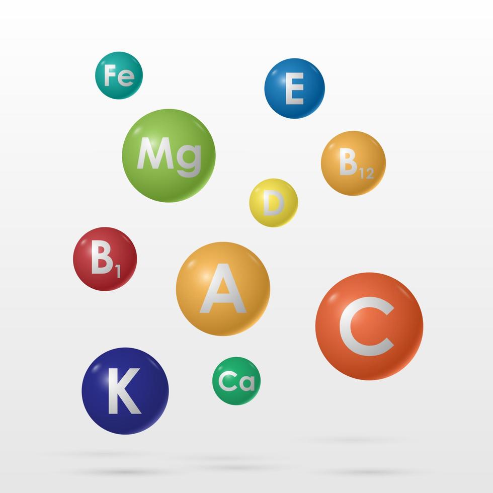 Essential vitamin and mineral complex, medicine and health, vector illustration