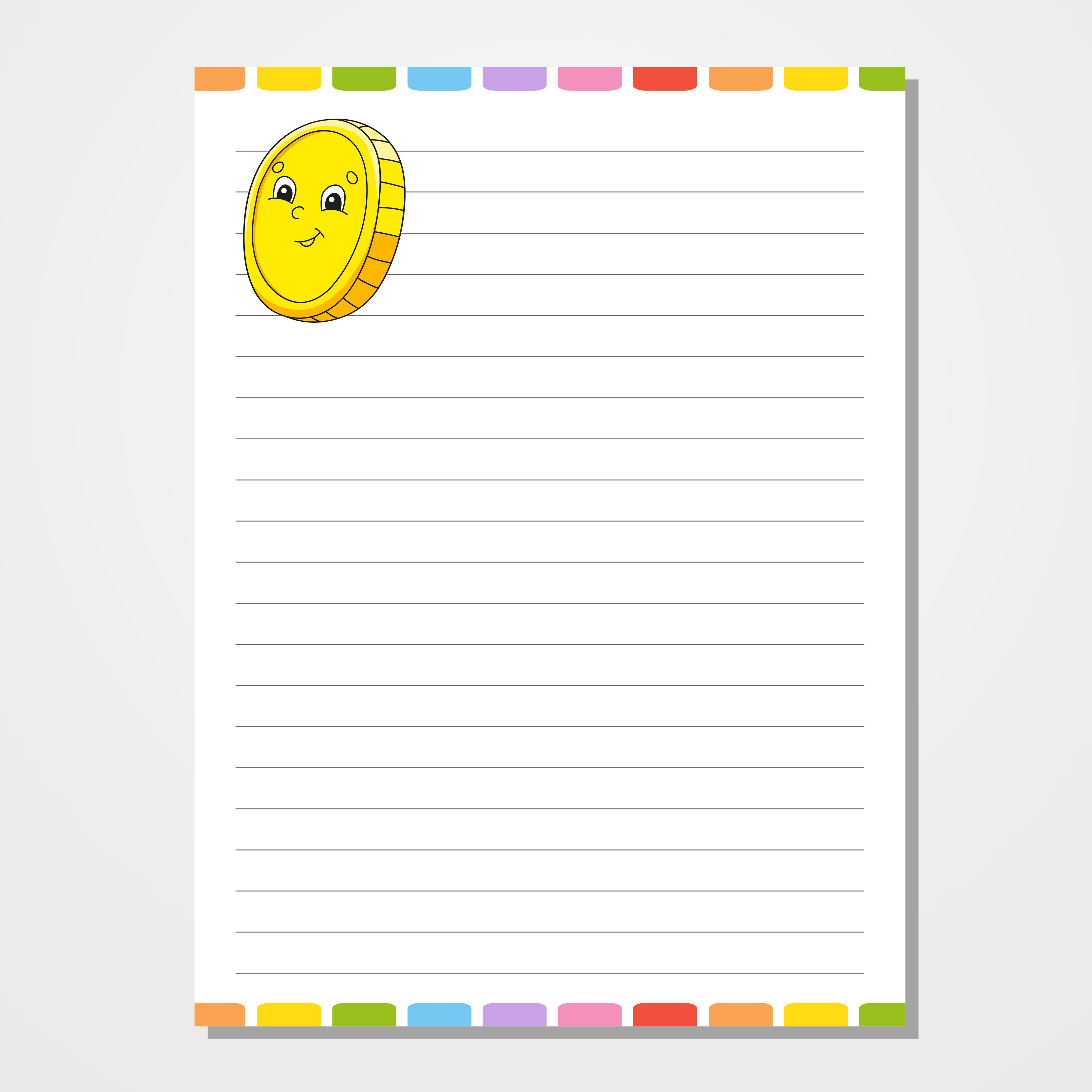 Sheet template for notebook, notepad, diary. Lined paper. Cute character. With a color image