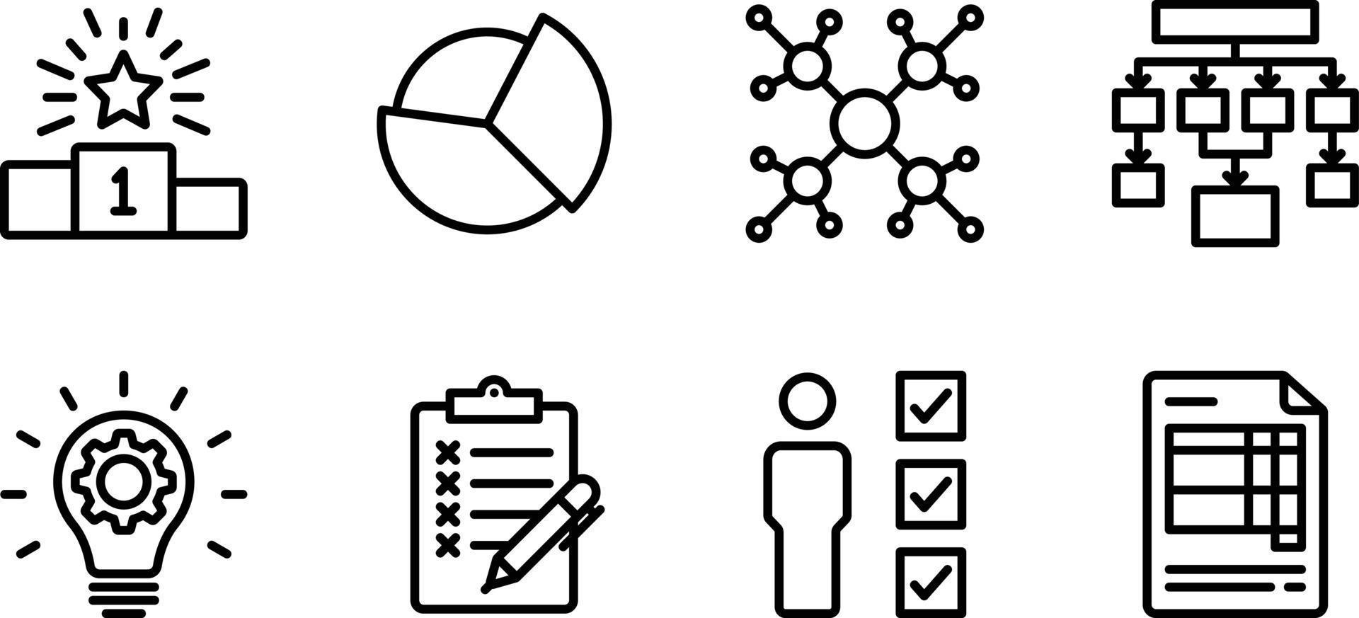 conjunto de iconos de gráfico de gráfico de organización empresarial vector