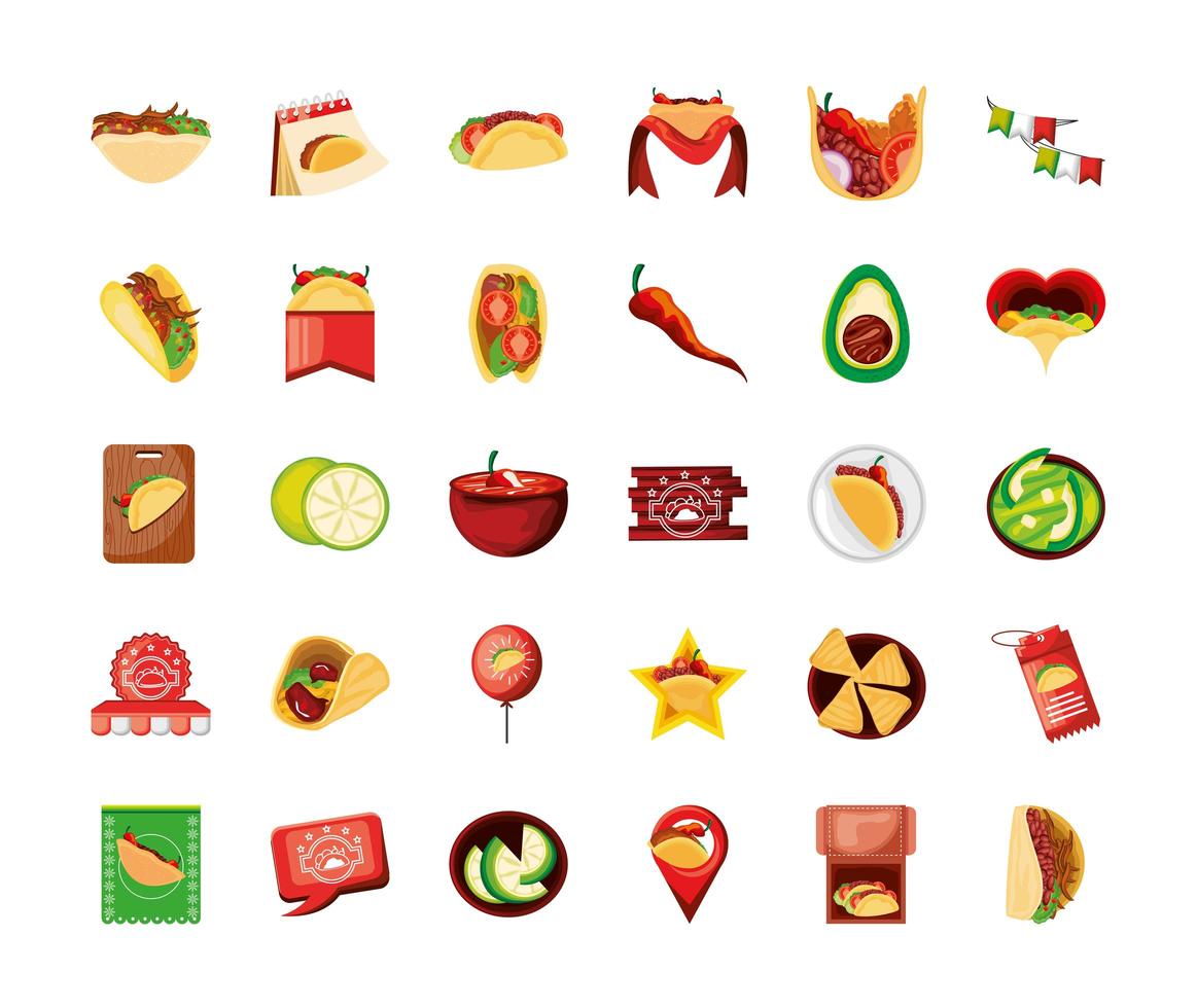 taco day icon set vector