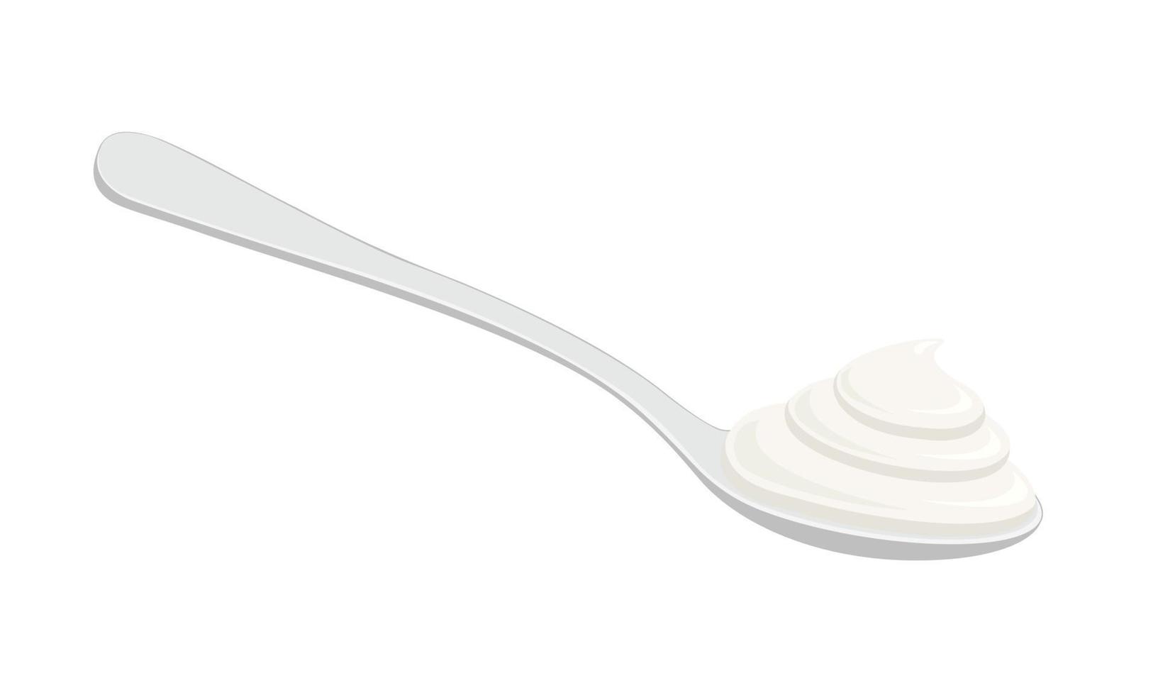 Metal spoon with greek yogurt, sour cream or whipped cream vector