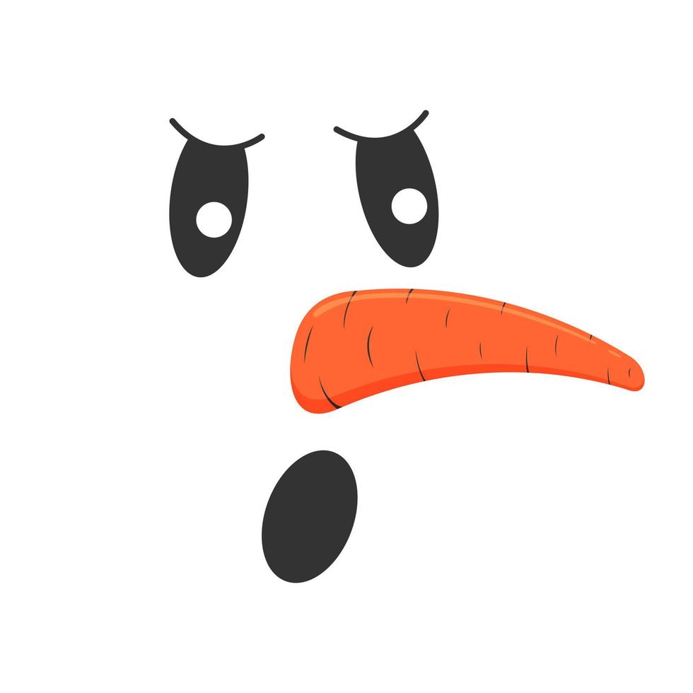 Snowman face with indignant or angry emotion. Cute snow man head with open mouth and carrot nose vector