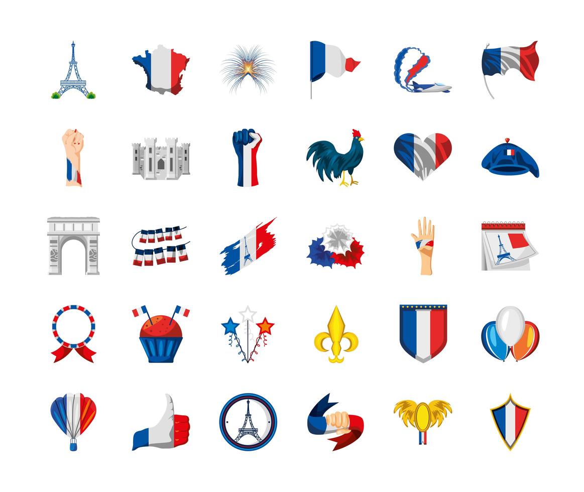 conjunto de iconos franceses vector