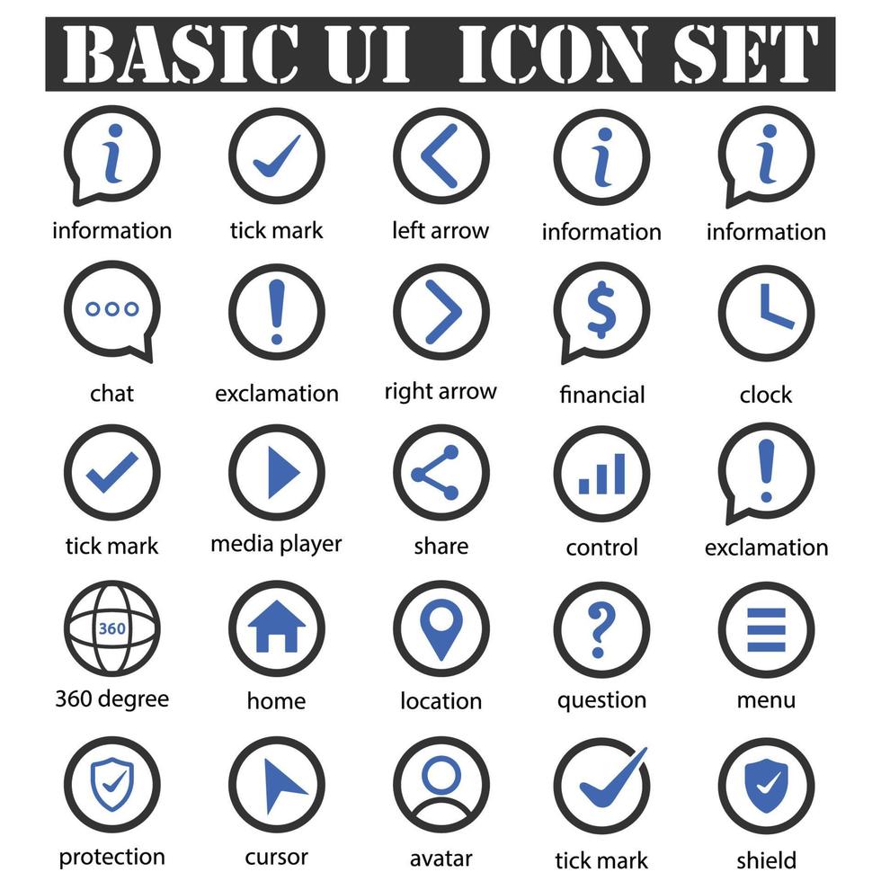 Basic Ui Icons Black And Blue Series vector