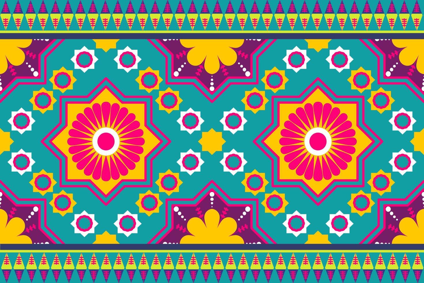 Patrón sin fisuras con motivos étnicos indios y marruecos coloridos con diseño de fondo tradicional de la naturaleza para alfombras, papel tapiz, ropa, envoltura, batik, tela, estilo de bordado de ilustración vectorial. vector