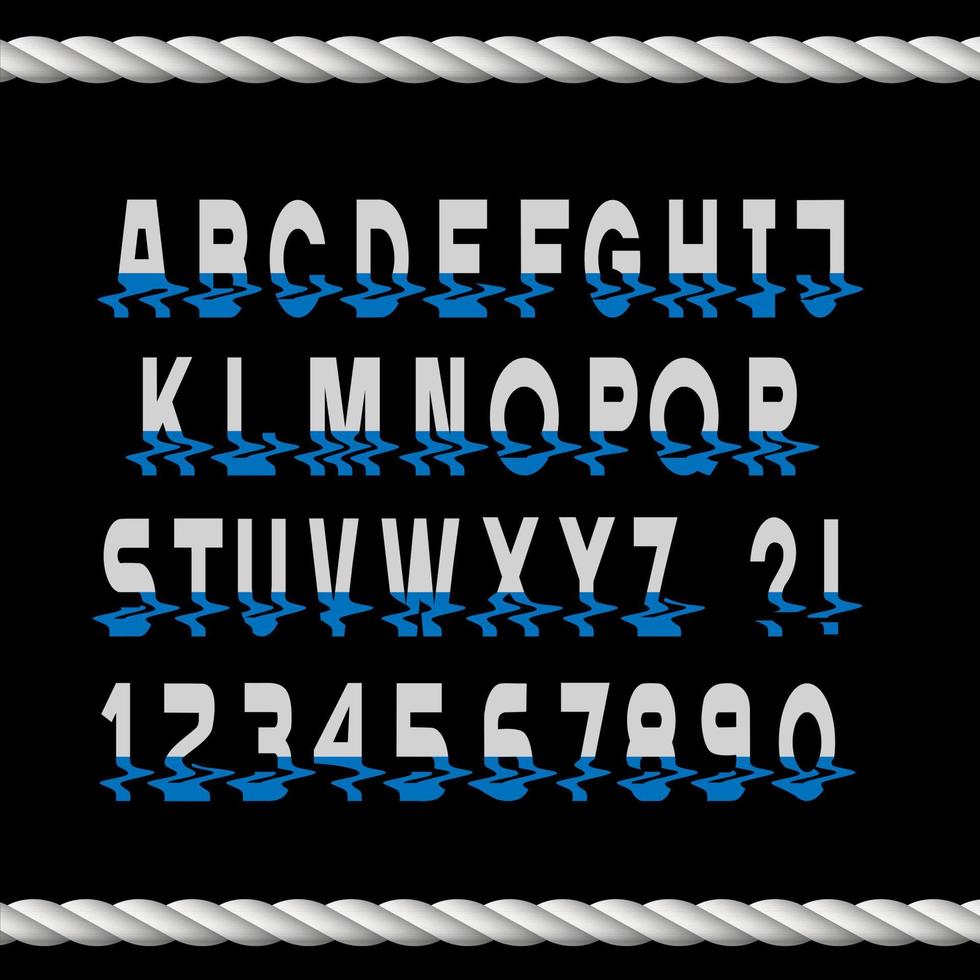 Glitch font letters and numbers with stylized reflection vector