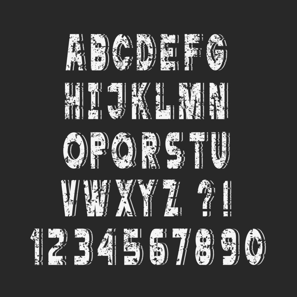 elegantes letras y números del alfabeto grunge blanco, conjunto de vectores, estilo tiza vector