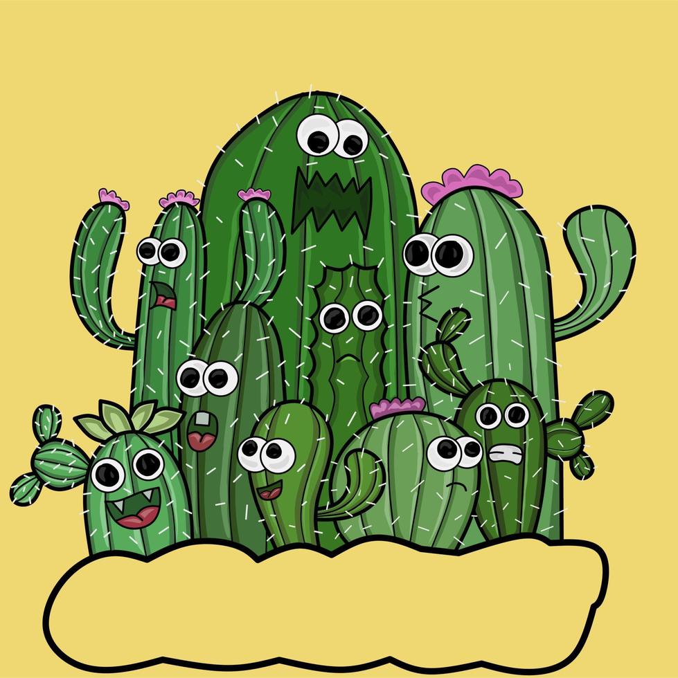 cactus, planta, carácter, garabato, arte vector
