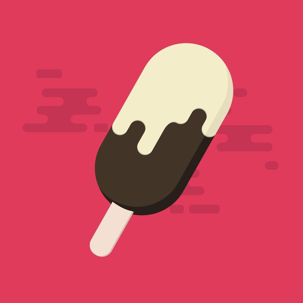 Chocolate ice-cream dessert on wooden stick. vector