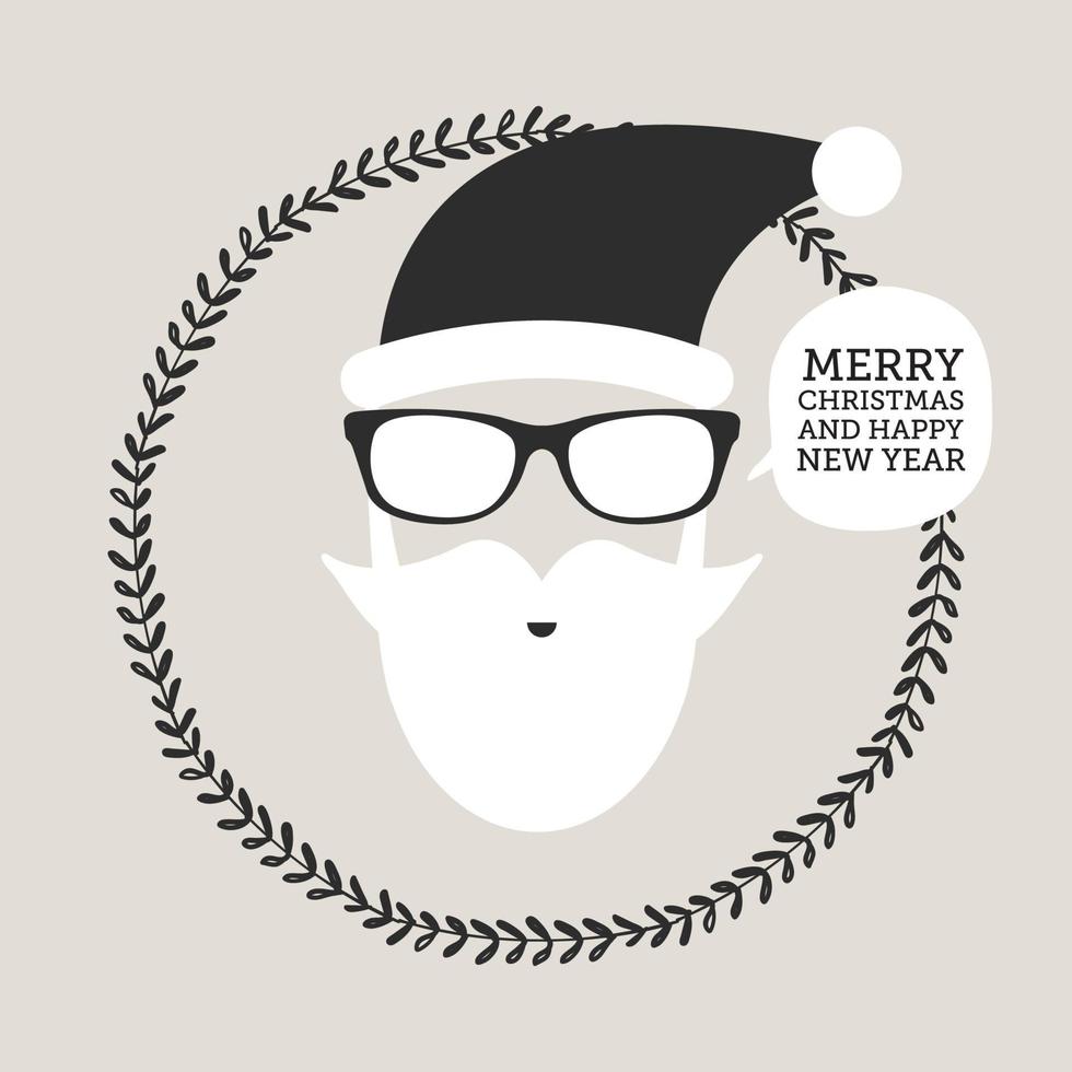 Hipster Santa Claus. Greeting card or invitation on Christmas, new year. vector