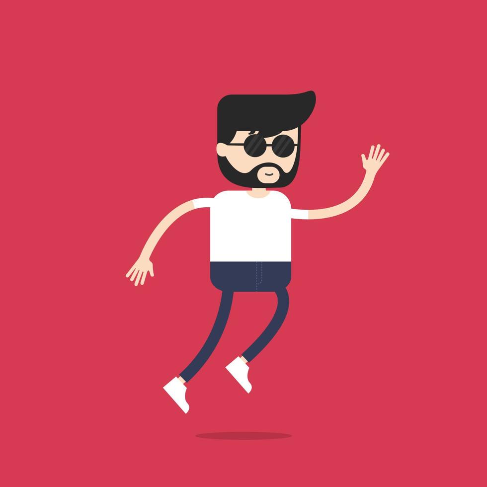 Hipster man jumping. vector