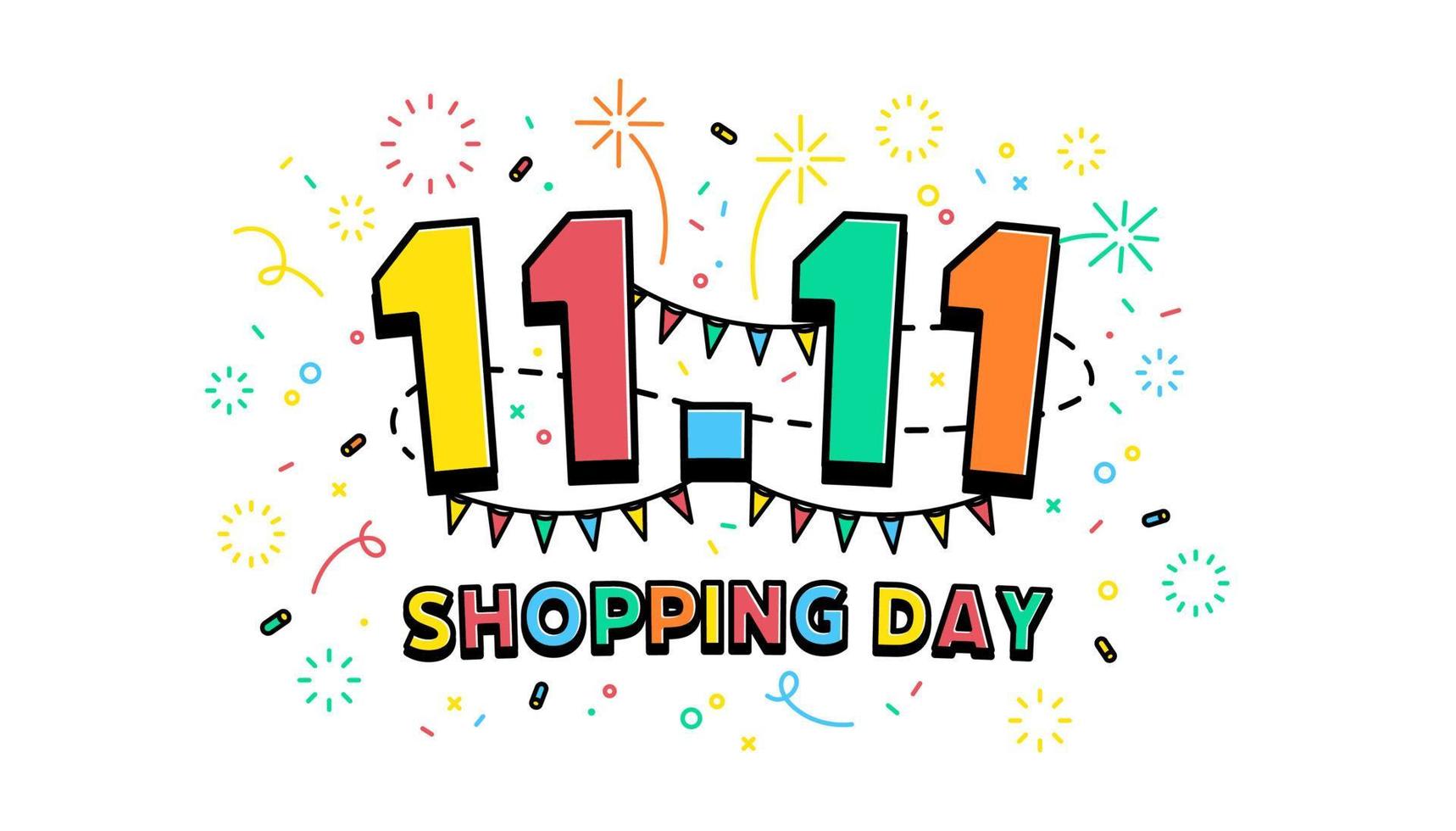 11.11 plantilla de banner de día de compras. Venta global del día mundial de las compras en colores de fondo. 11.11 ventas locas en línea. vector