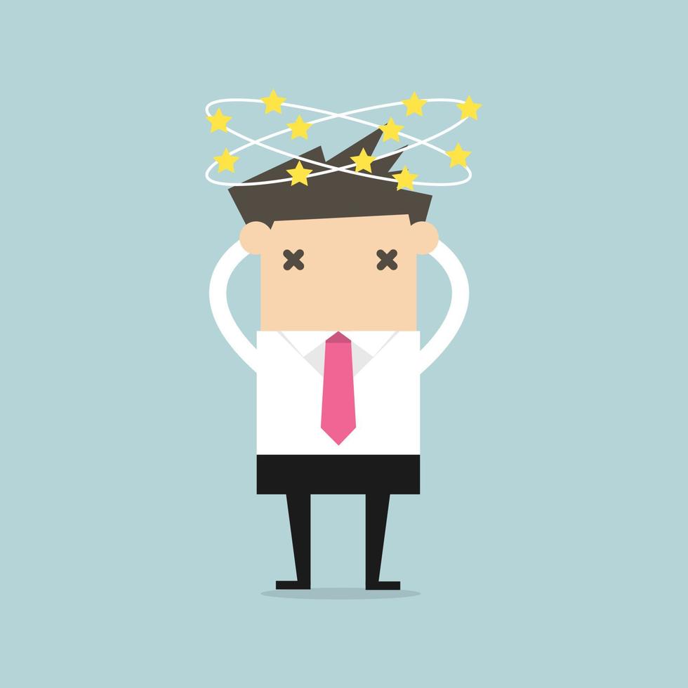 Businessman with stars spinning around his head. vector