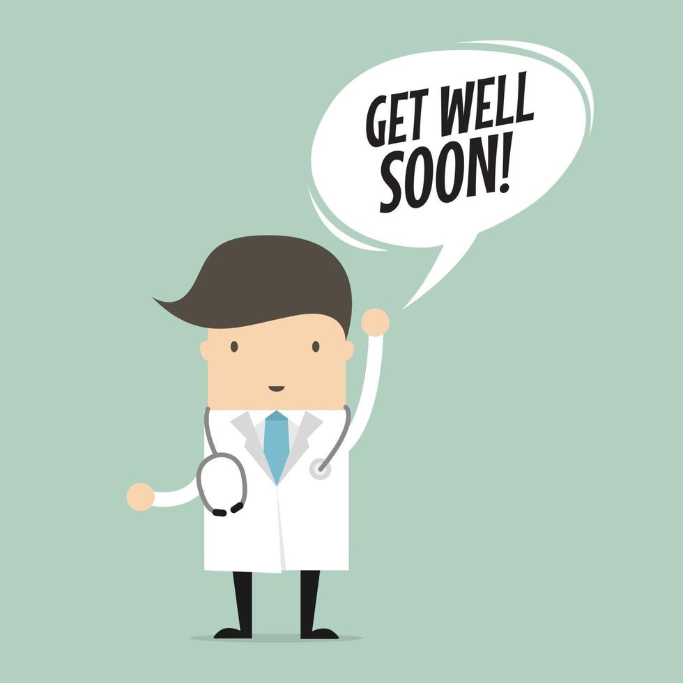 Doctor with Get Well Soon Speech Bubble. vector