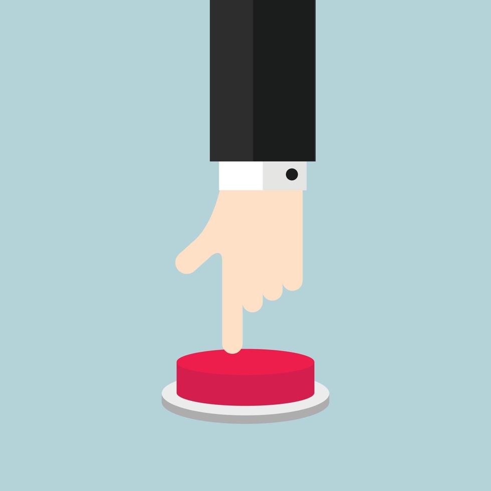 Businessman hand and pressing the red button. vector