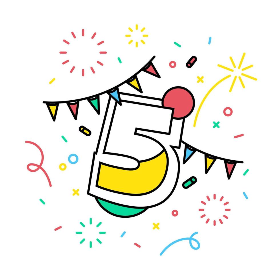 Number 5 with festive theme banner. vector