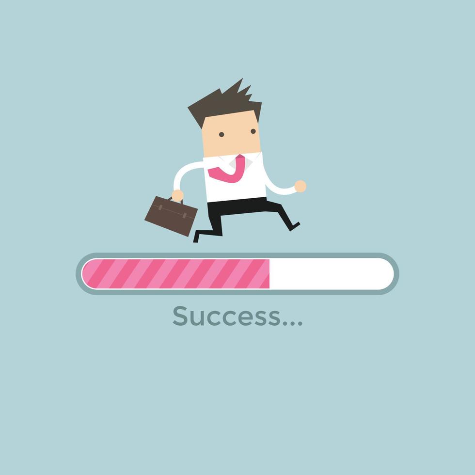 Businessman run on progress loading bar, Success concept. vector