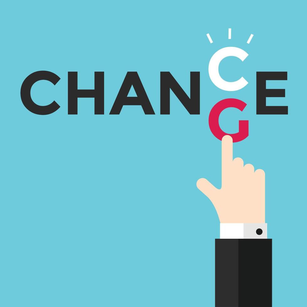 Change and chance. Hand changing letters C and G. vector