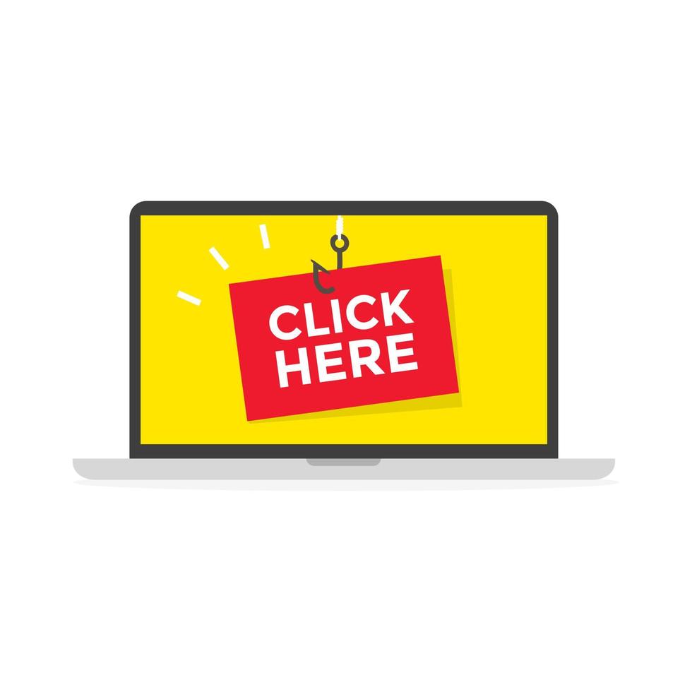 Computer with Click Here Message, Clickbait. vector