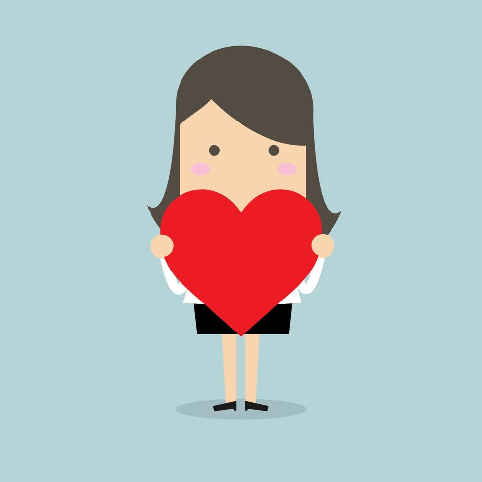 Businesswoman holding heart shape. vector