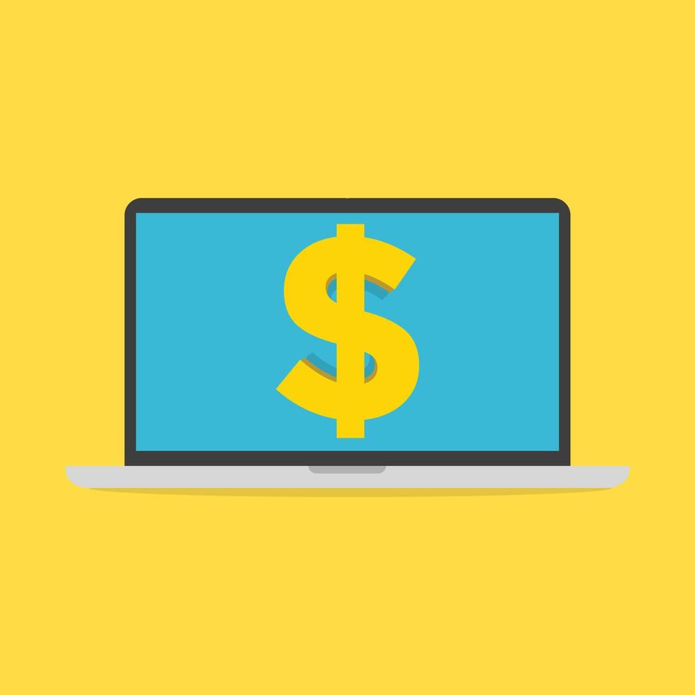High-quality laptop screen with the Dollar sign. Economy concept. vector