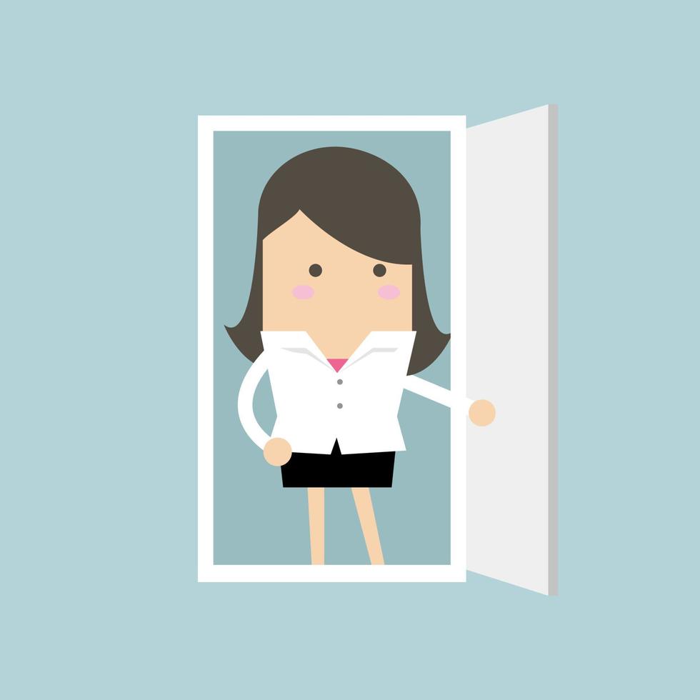 Businesswoman open the door. vector