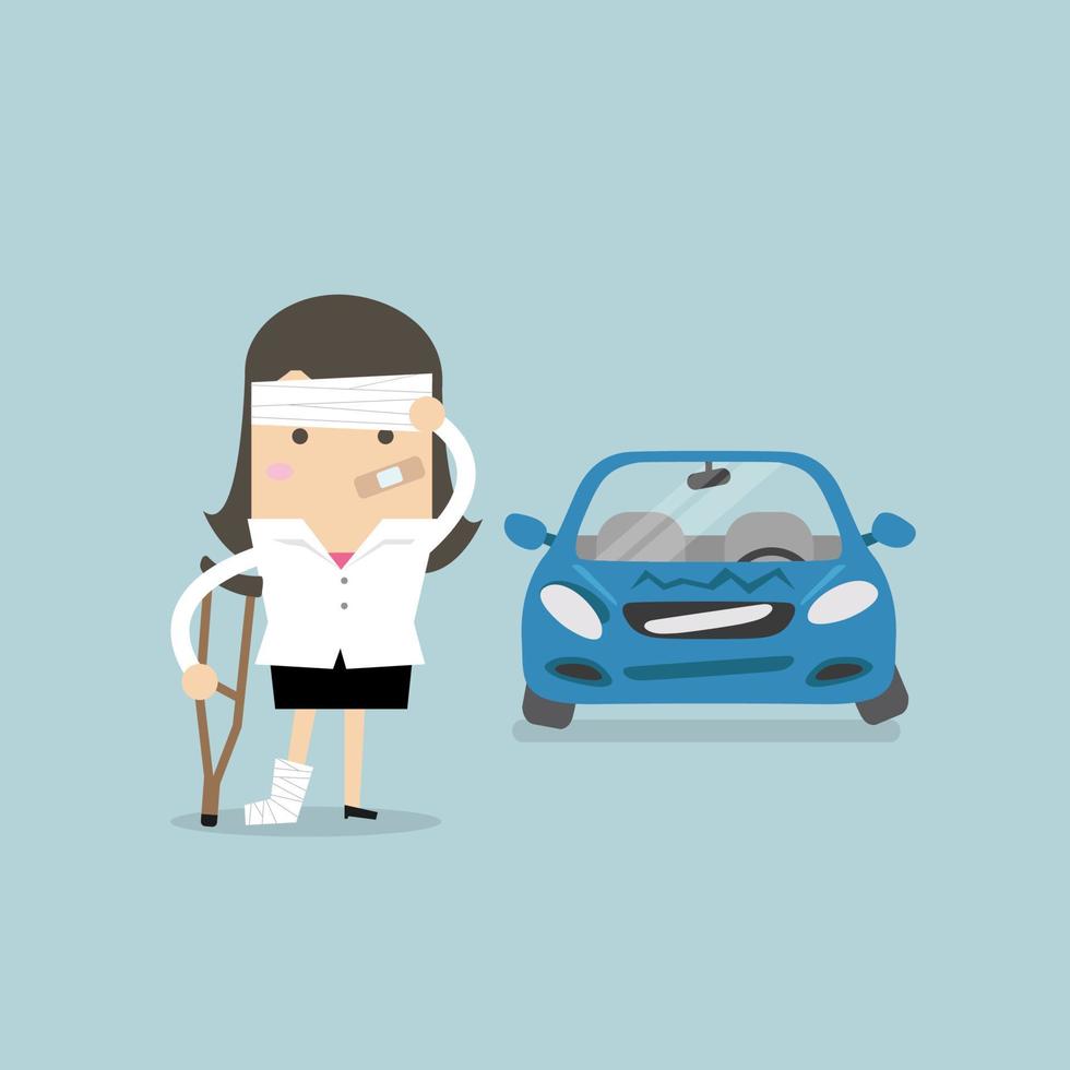 Businesswoman be injured with car accident. vector