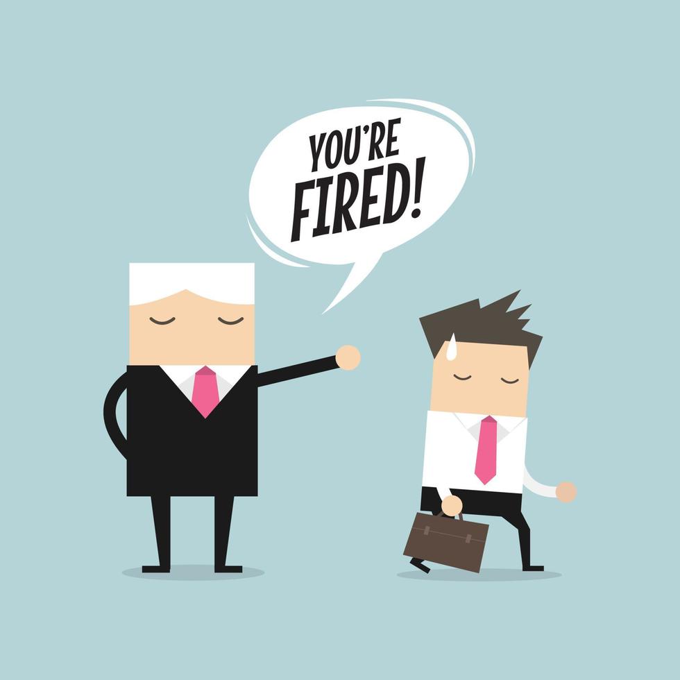 Angry boss firing employee. Unemployment, crisis, jobless and employee job reduction concept. vector