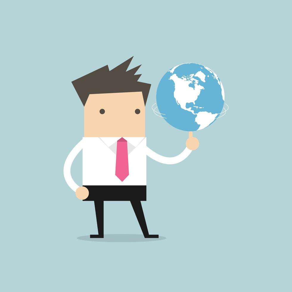 Businessman spinning globe. vector