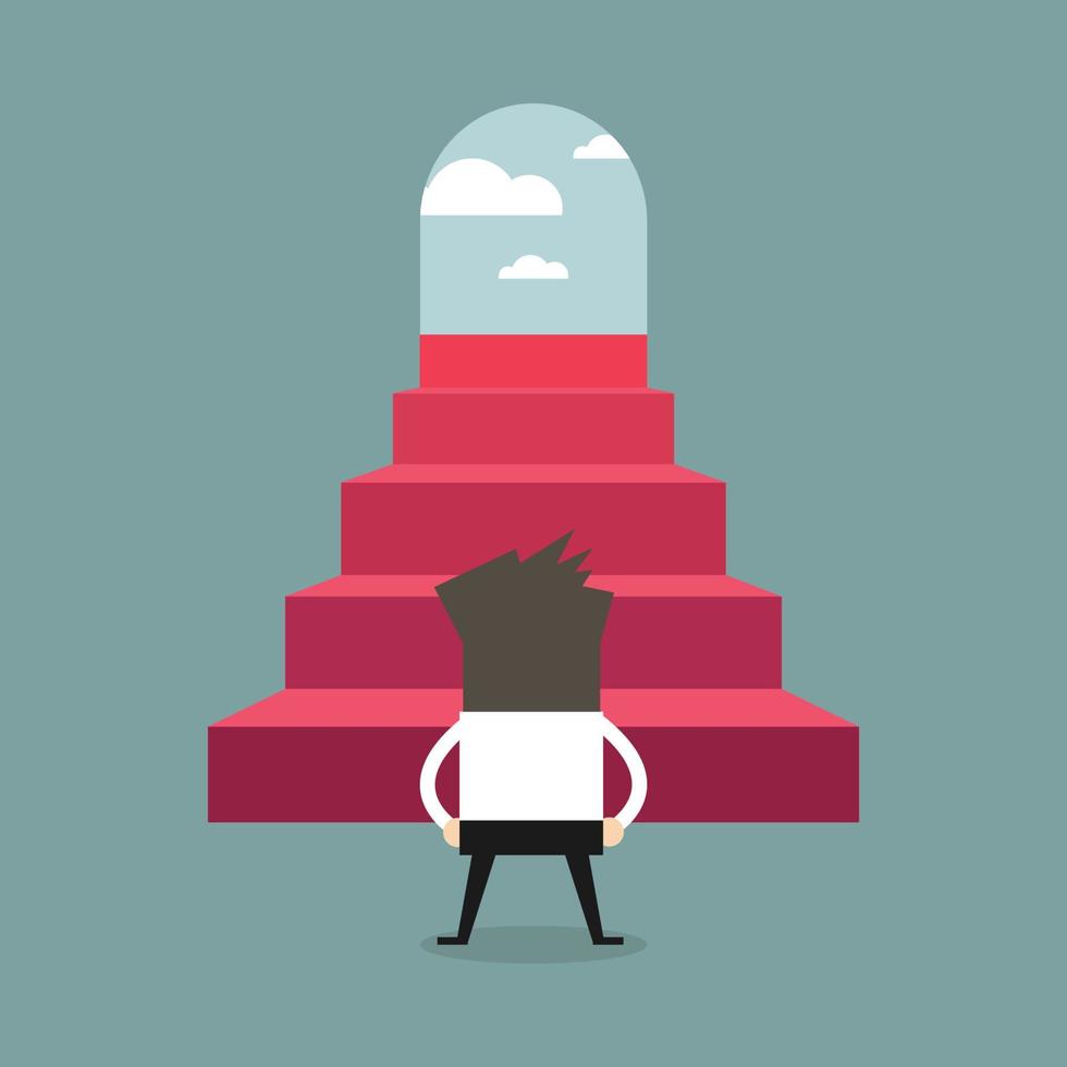 Successful businessman climbing steps. Back view. vector