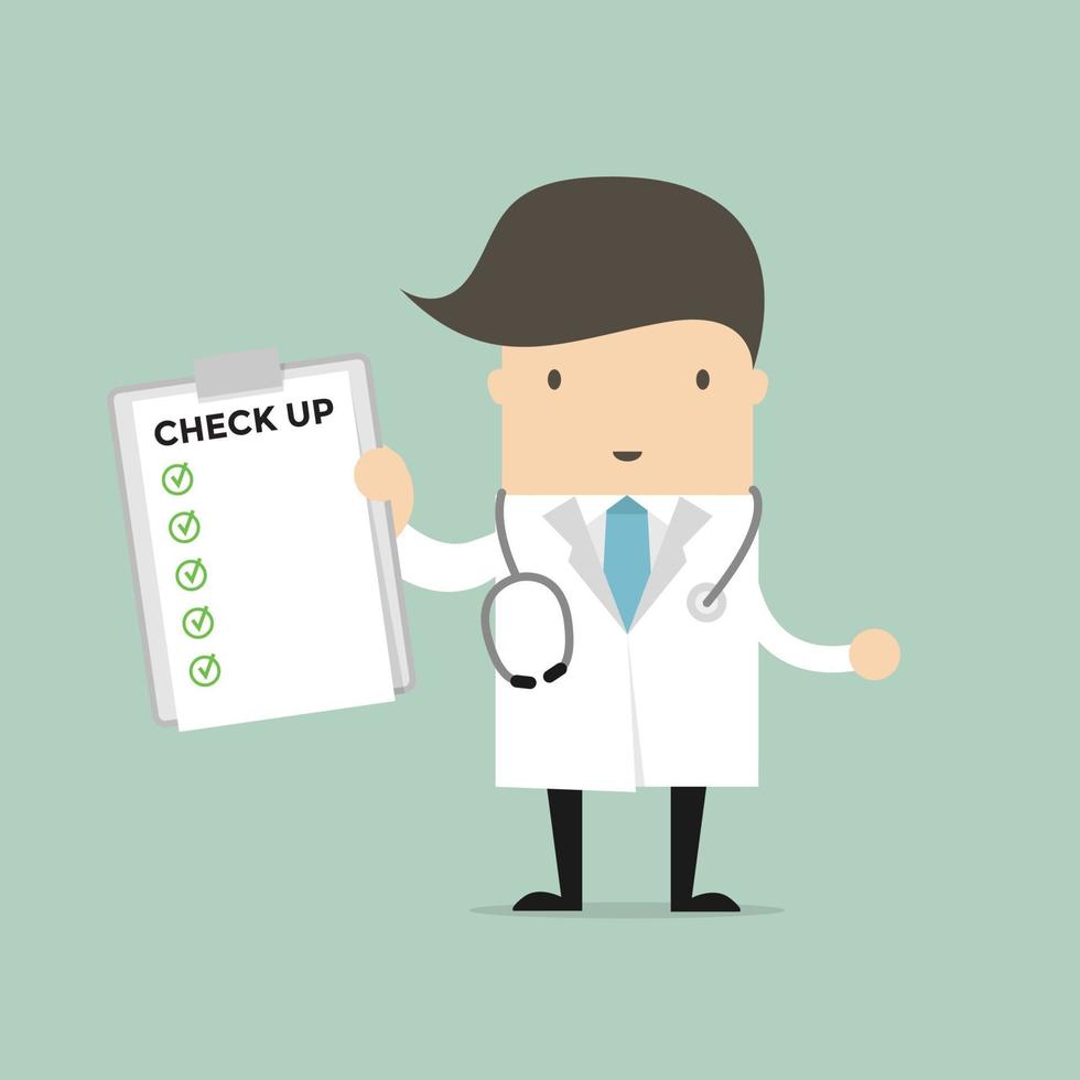 Medical Doctor Holding Check Up Report Document. vector