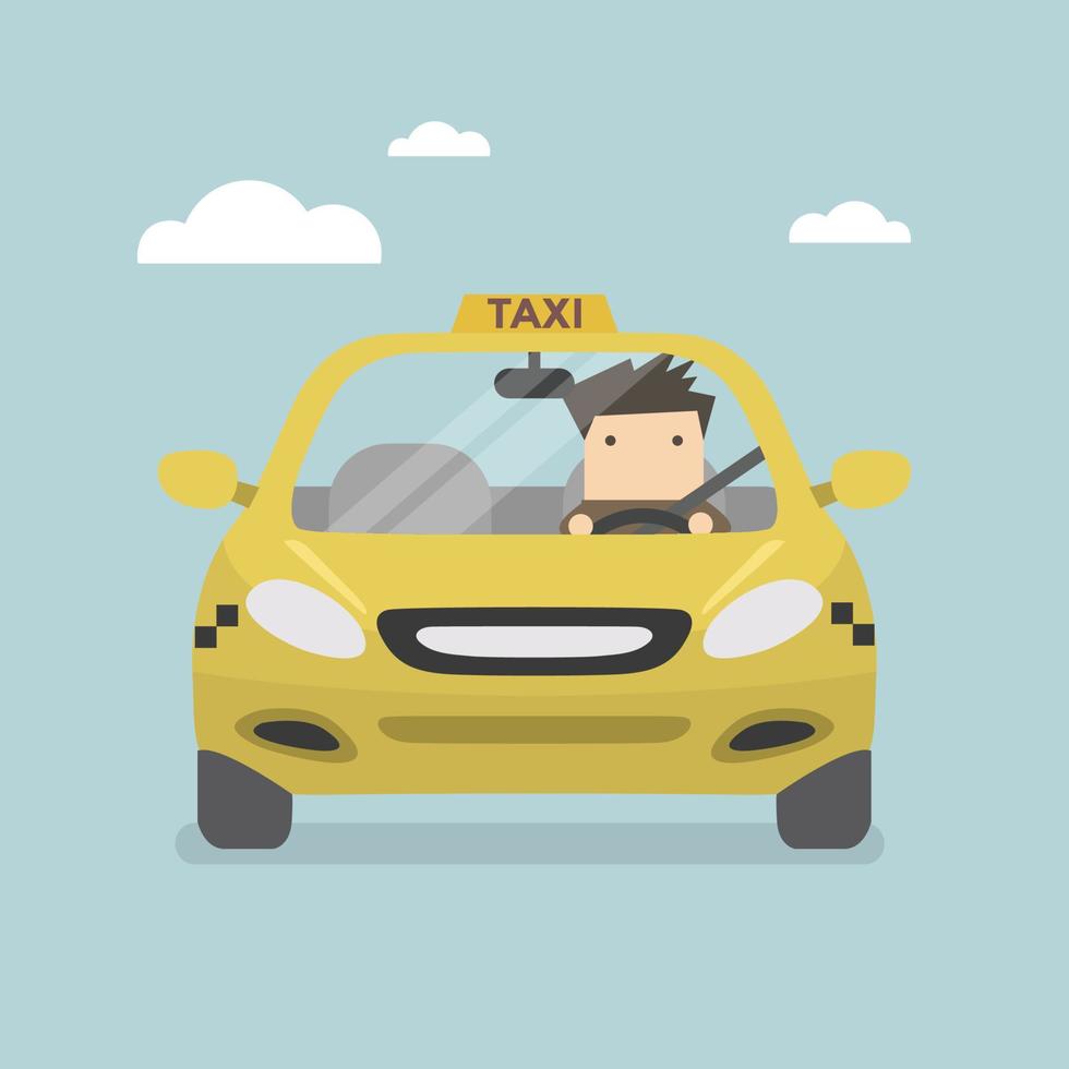 Yellow taxi car and taxi driver. vector