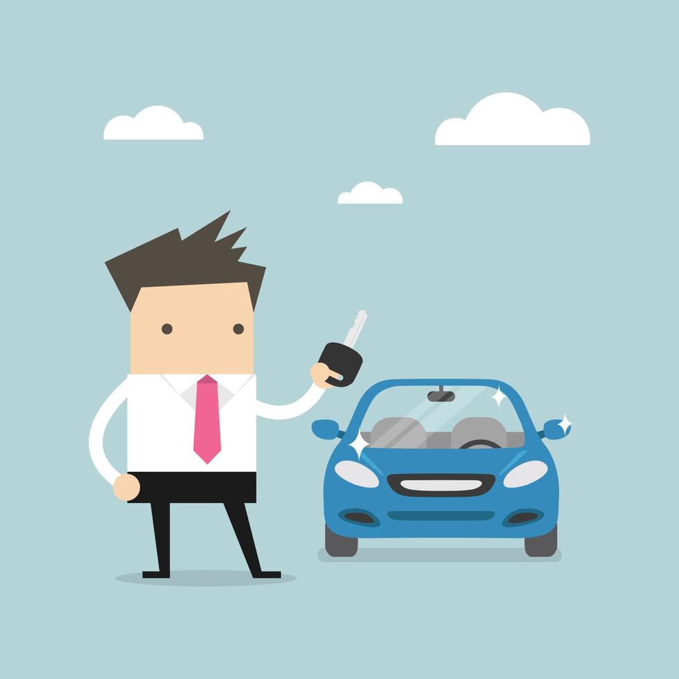 Businessman holding a key of a new car. vector