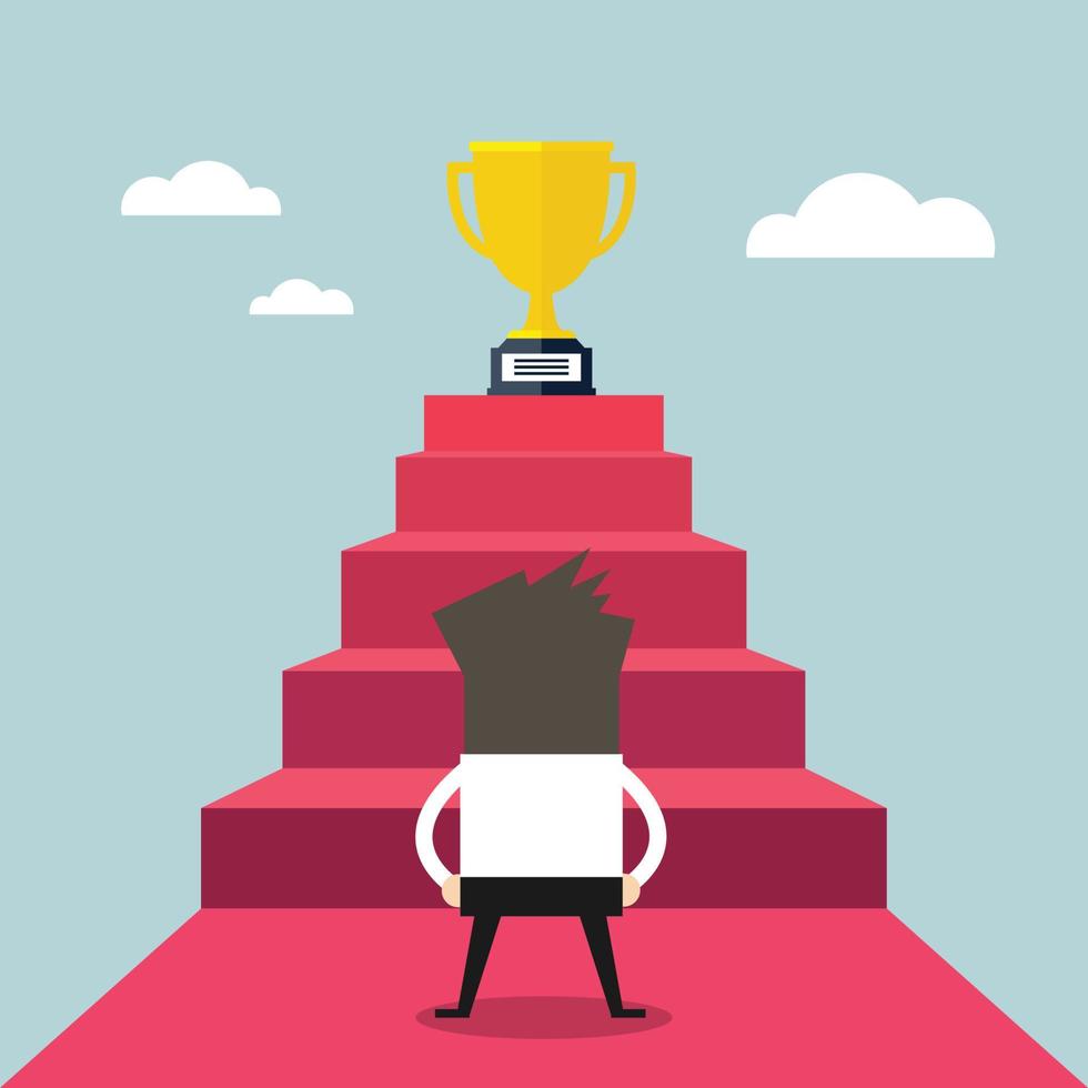 Businessman standing in front of stair that leads the trophy, Shortcut to success. vector
