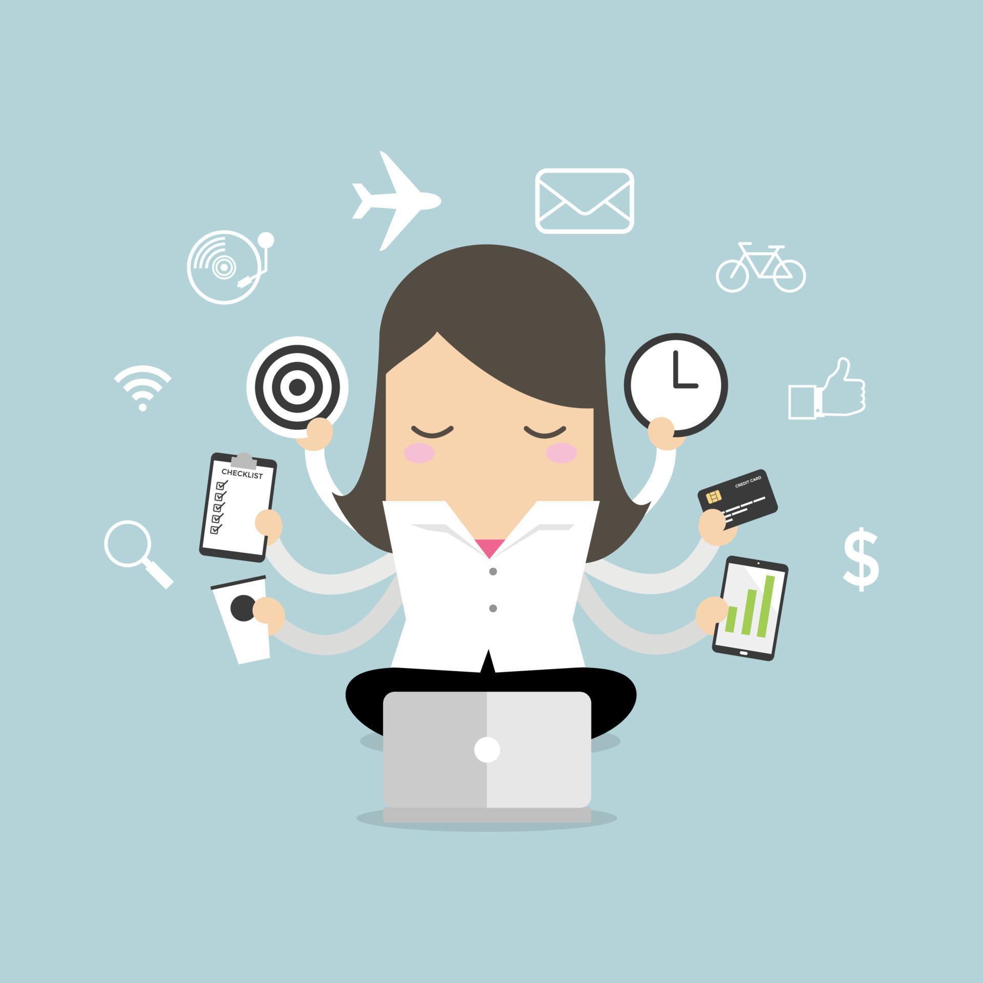 Businesswoman with multitasking and multi skill. 3781328 Vector Art at Vecteezy