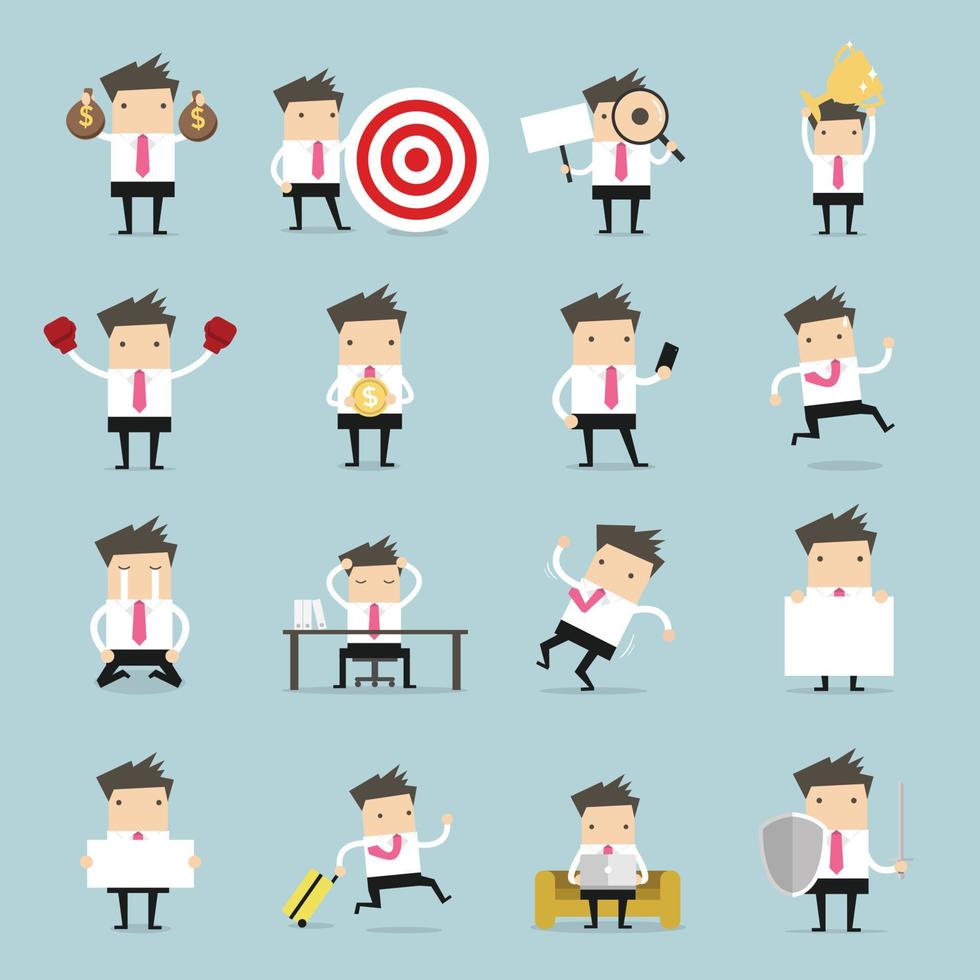 Vector Set of business people. Businessman is in different situations.