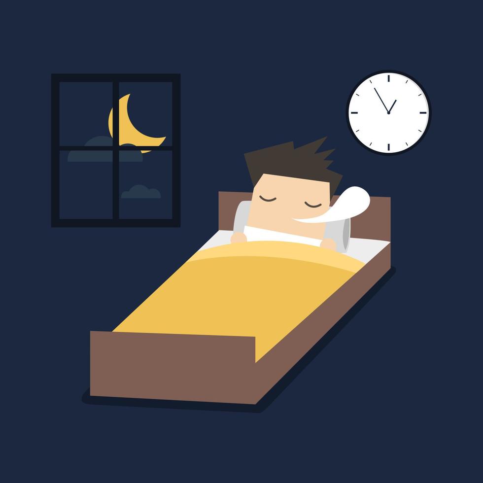 el hombre está durmiendo en la cama. vector