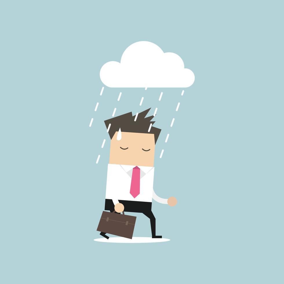 Depressed businessman walking in the rain. vector