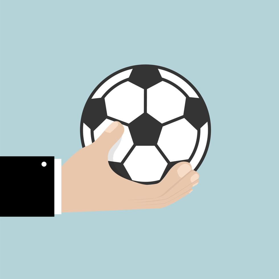 Manager hand holding soccer ball. vector