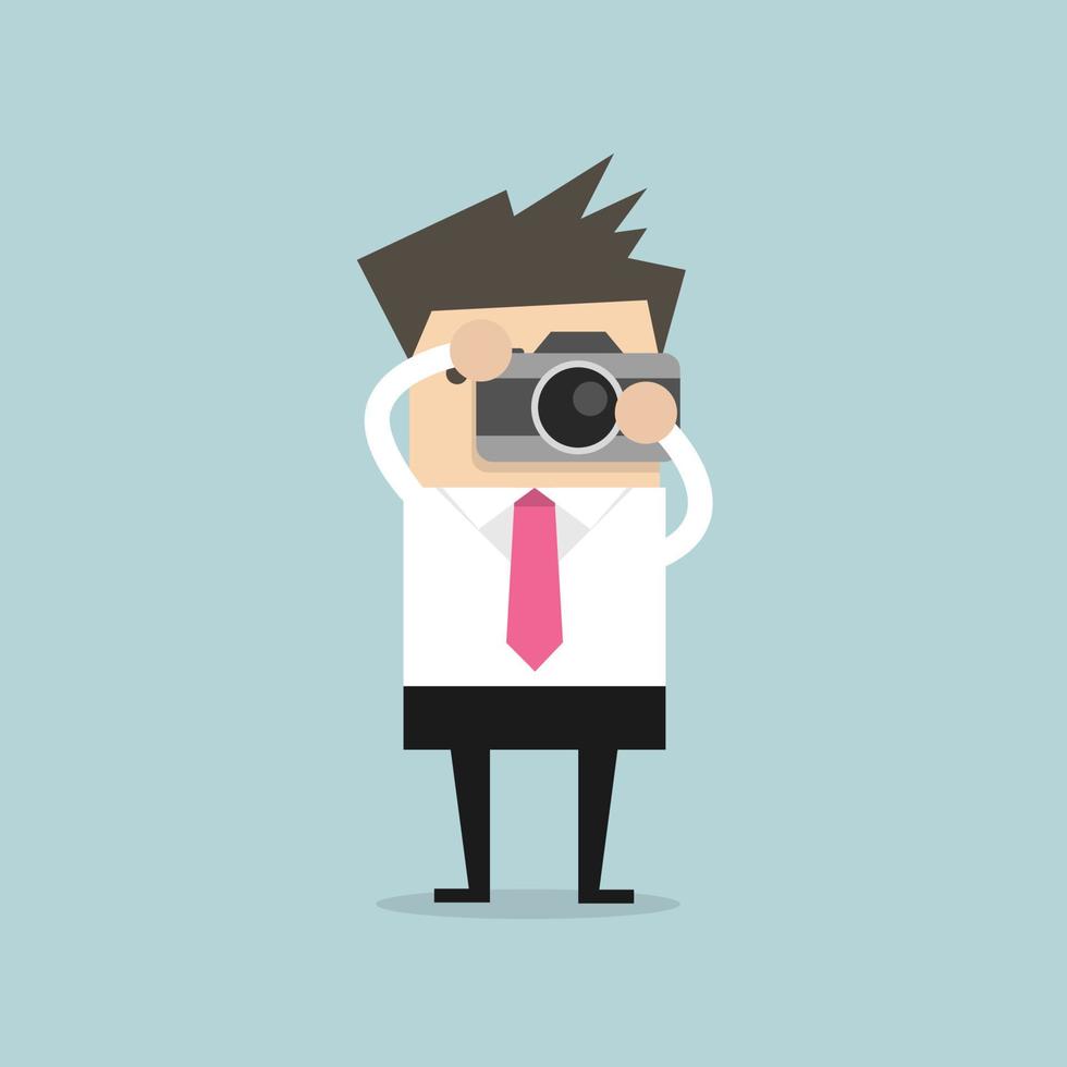 Businessman takes a picture with camera. vector