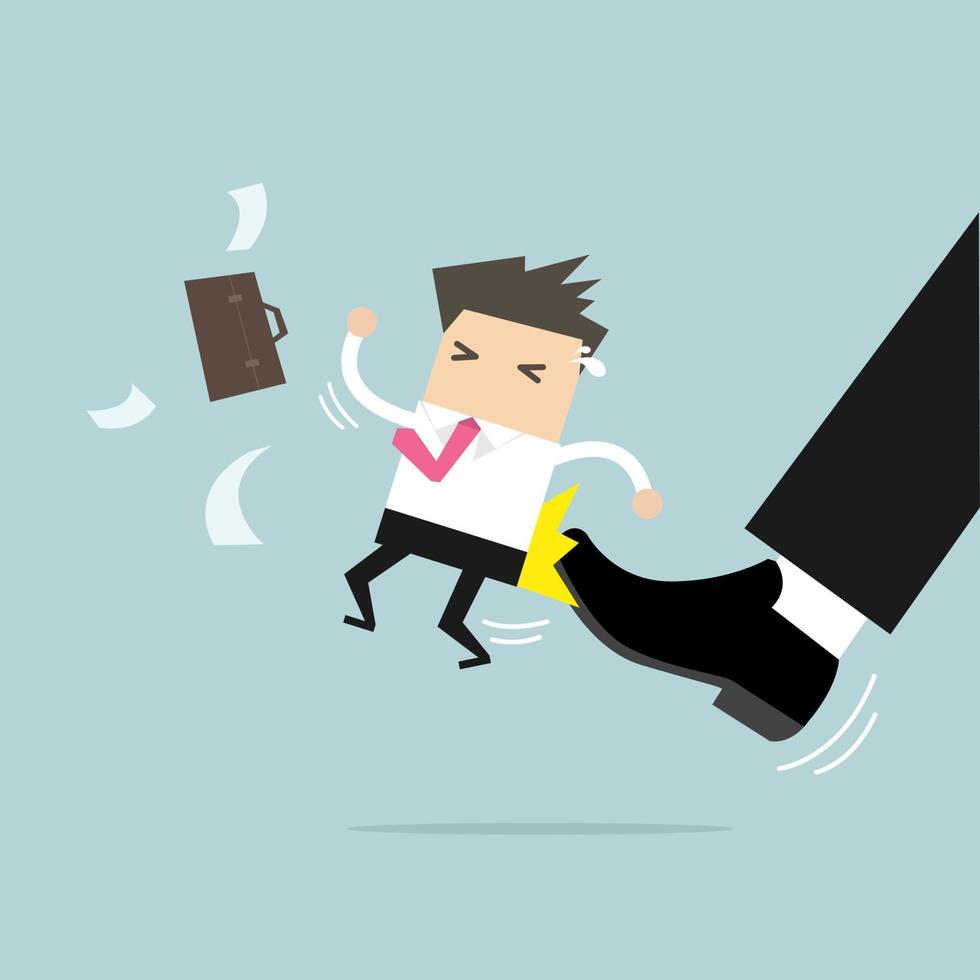 Businessman being kicked by boss. vector