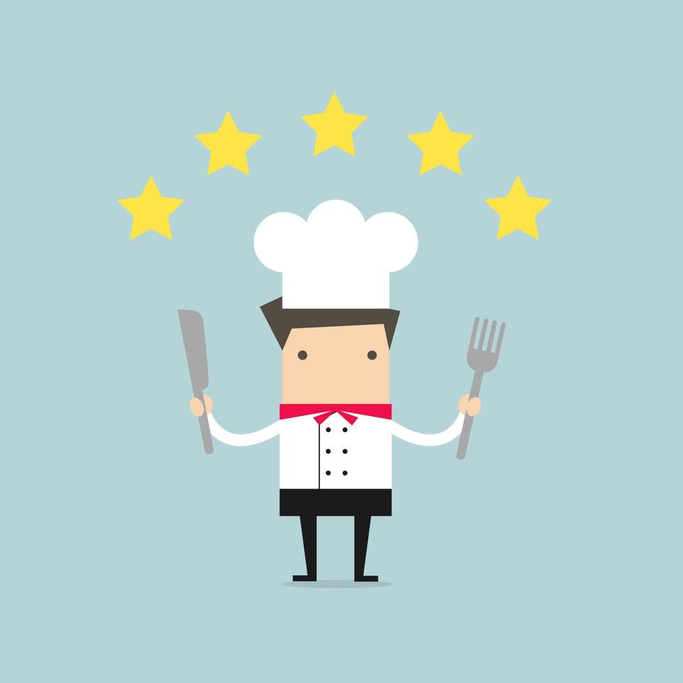 Cook chef with five star rating. vector