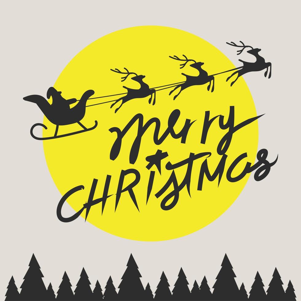 Merry christmas elements Santa Claus riding in a sleigh with reindeer. vector